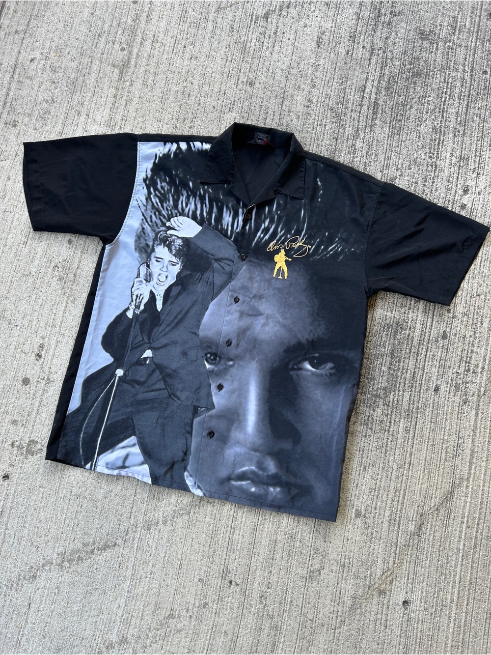 Vintage Elvis Presley Black Graphic Button-Up Shirt